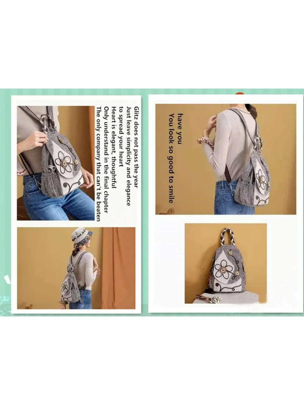 Bohemian Hand-woven Casual Backpack, Multi-pocket School & Messenger Bag Purse